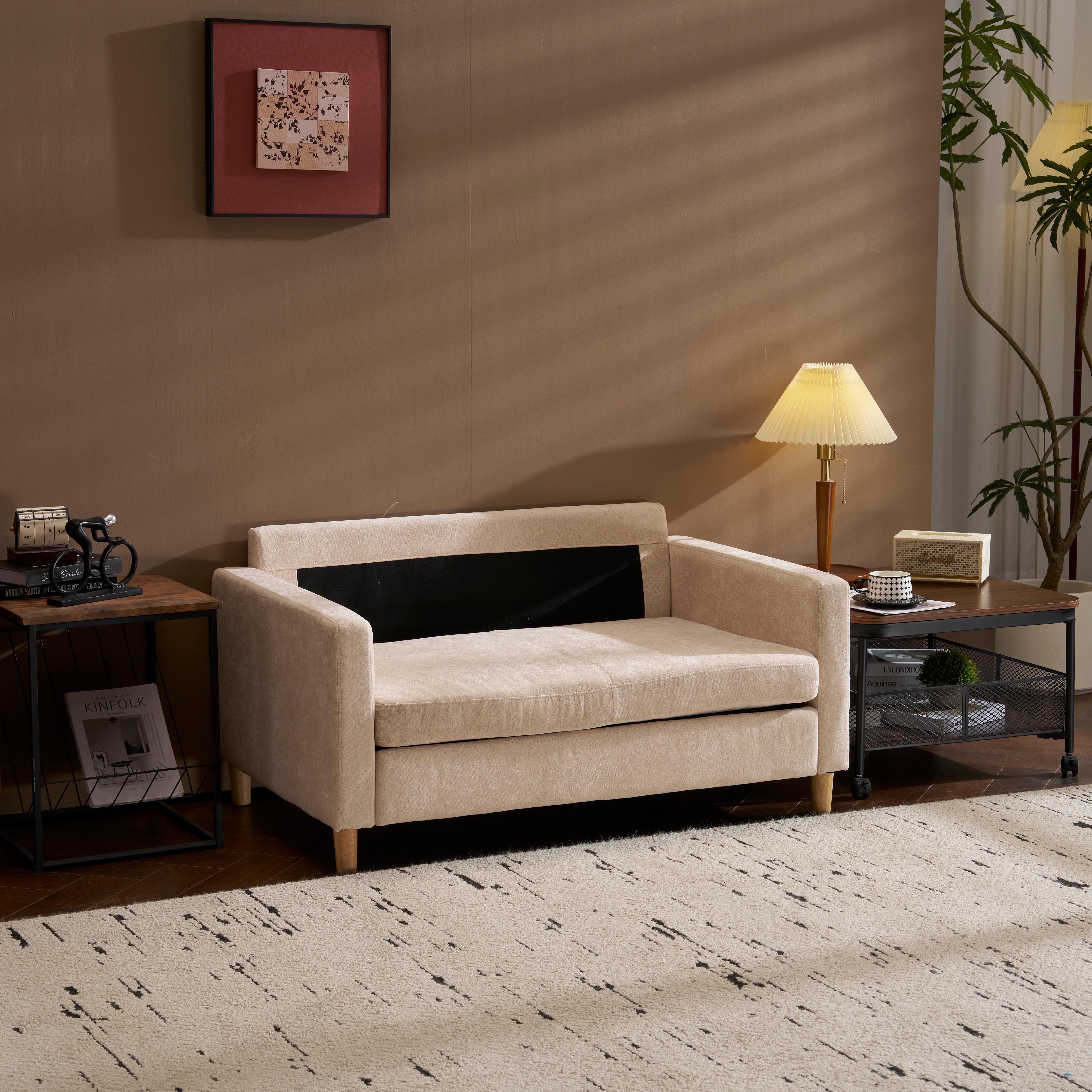 ソファ 二人掛け カウチ 枕付き ソファー おしゃれ 柔軟 ふわふわ 取付可能な脚 柔軟な背もたれ　取り外し可能な背もたれ コンパクト 一人暮らしGG9920 khaki FabricG157