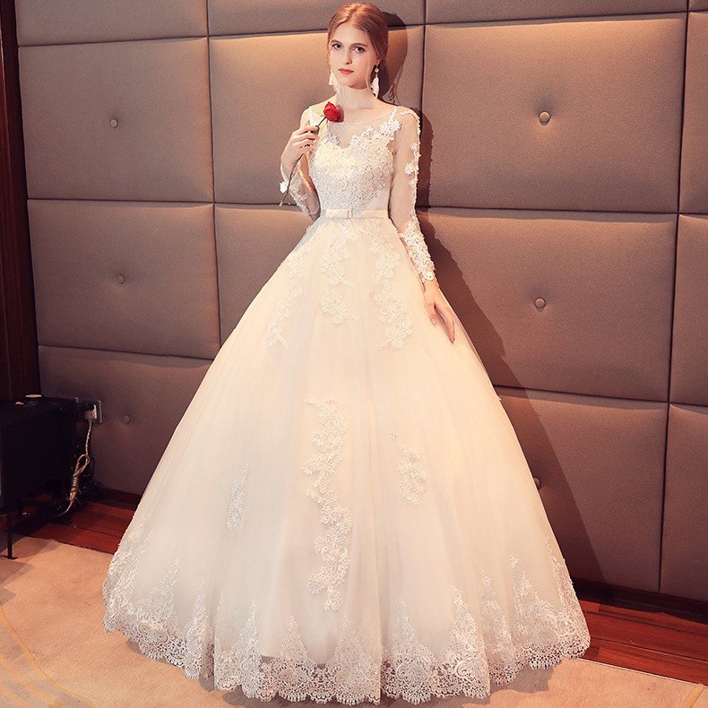 ウエディングドレス 結婚式 二次会 ウェディングドレス 花嫁 エンパイア 長袖 安い プリンセス 披露宴 ロングドレス ブライダル 白 サッシュベルト