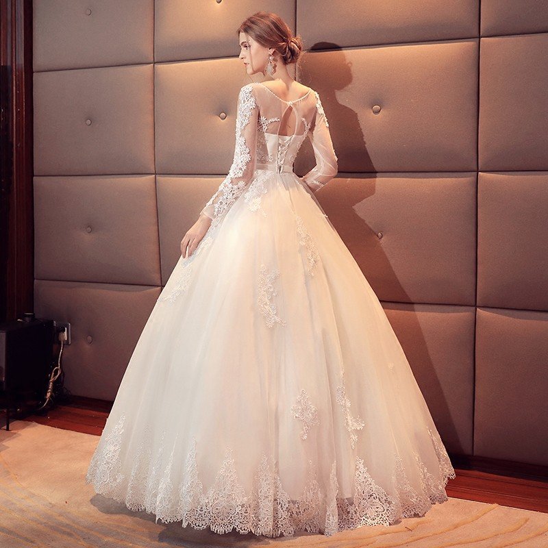 ウエディングドレス 結婚式 二次会 ウェディングドレス 花嫁 エンパイア 長袖 安い プリンセス 披露宴 ロングドレス ブライダル 白 サッシュベルト