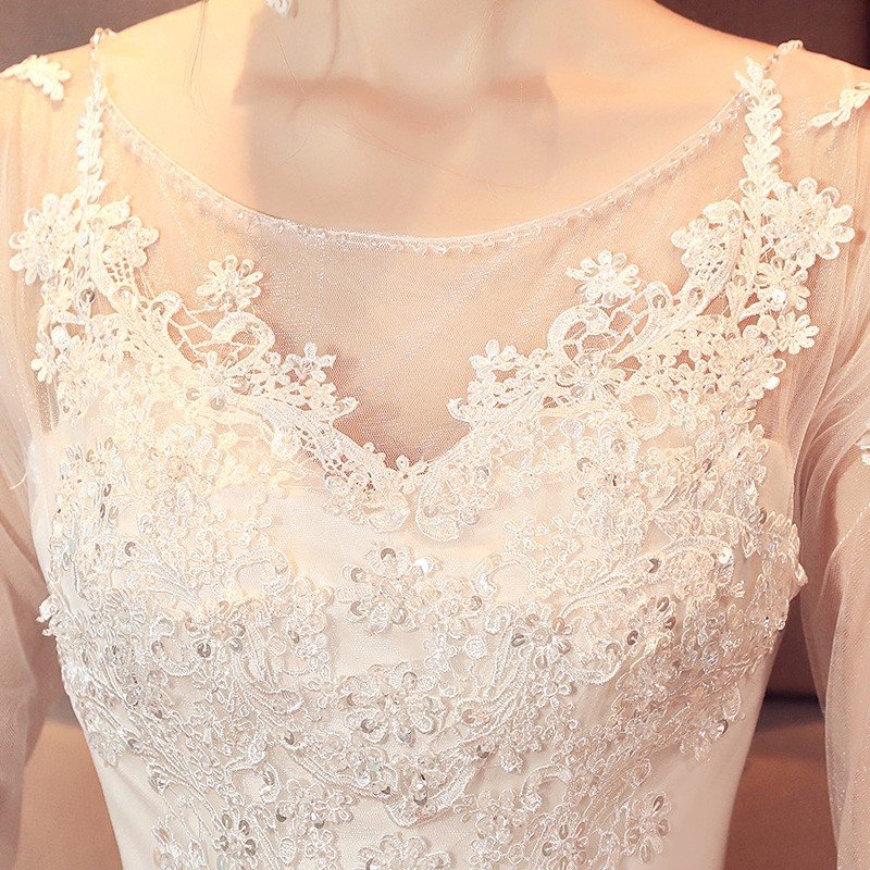 ウエディングドレス 結婚式 二次会 ウェディングドレス 花嫁 エンパイア 長袖 安い プリンセス 披露宴 ロングドレス ブライダル 白 サッシュベルト