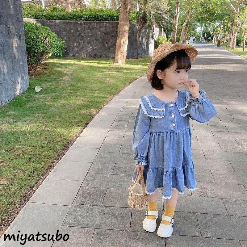 子供服 ワンピース おすすめ 女の子 長袖 デニムワンピースキッズ ロング韓国子供服 ジ 膝丈ワンピース 春秋