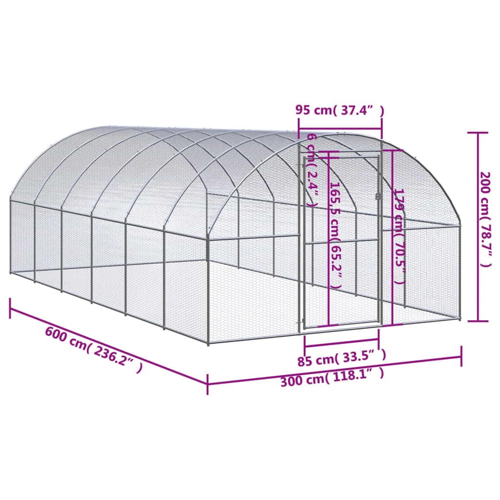 屋外鶏小屋 3x6x2 m 亜鉛メッキ鋼製