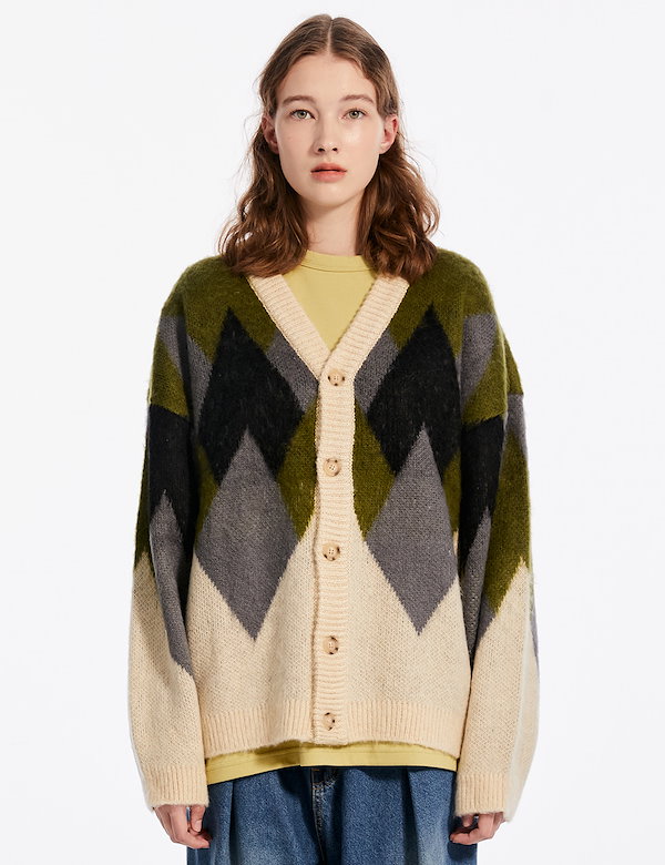Qoo10] KNITTED bulky brush argyle c