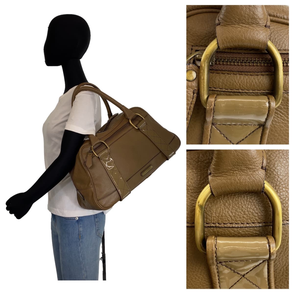 美品 中チェック柄 カーキ ブラウン ゴールド金具 レザー ハンドバッグ ショルダーバッグ レディース 503294 美品 中チェック柄 カーキ ブラウン ゴールド金具 レザー ハンドバッグ ショルダーバッグ レディース 503294