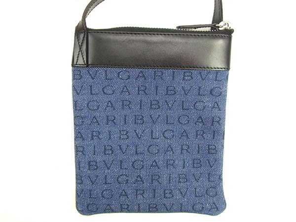 ブルガリ BVLGARI ショルダーバッグ 斜めがけショルダー メンズ可 ロゴマニア ブラック×デニム キャンバス×レザー 人気 良品 【中古】 T612 . ブルガリ BVLGARI ショルダーバッグ 斜めがけショルダー メンズ可 ロゴマニア ブラック×デニム キャンバス×レザー 人気 良品 【中古】 T612 .