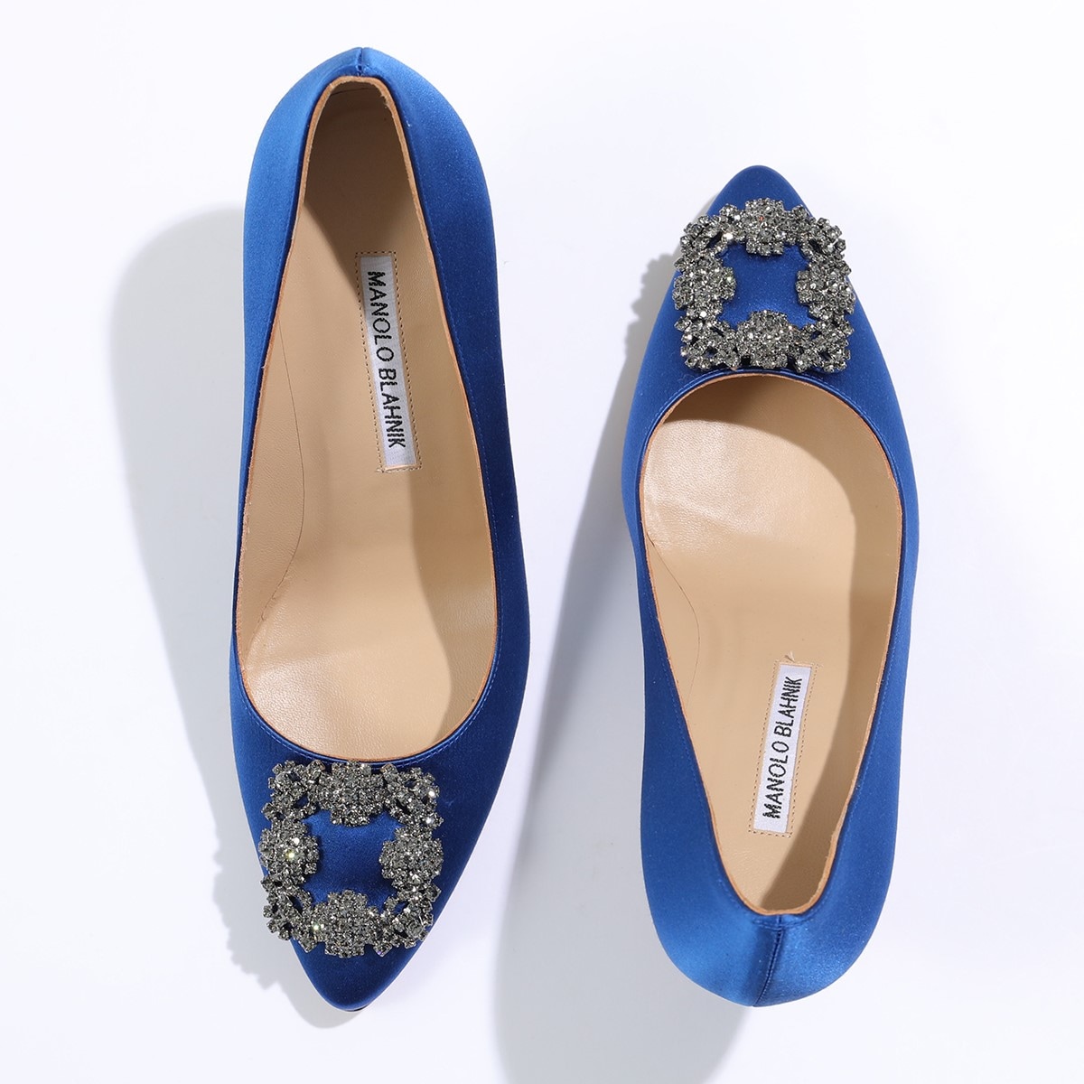MANOLO BLAHNIK マノロブラニク パンプス HANGISI FMC SATIN 070 ハンギシ サテン 7cm 9XX 0662 ジュエルバックル ハイヒール 靴 432/BBLU