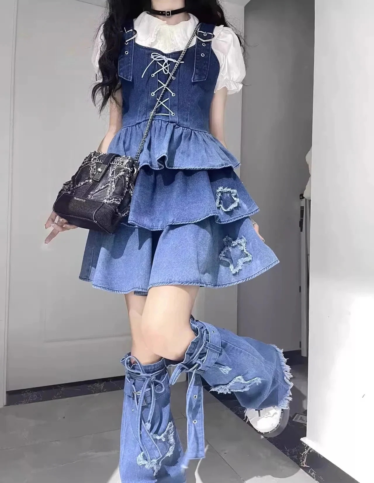 【急速出荷!】今っぽ韓国 24 スカート 3点セットキャミソール スカート ショート丈トップスハイウエストレースアップ ストリート系カジュアルレッグ美脚 脚長丈韓国コーデレディース