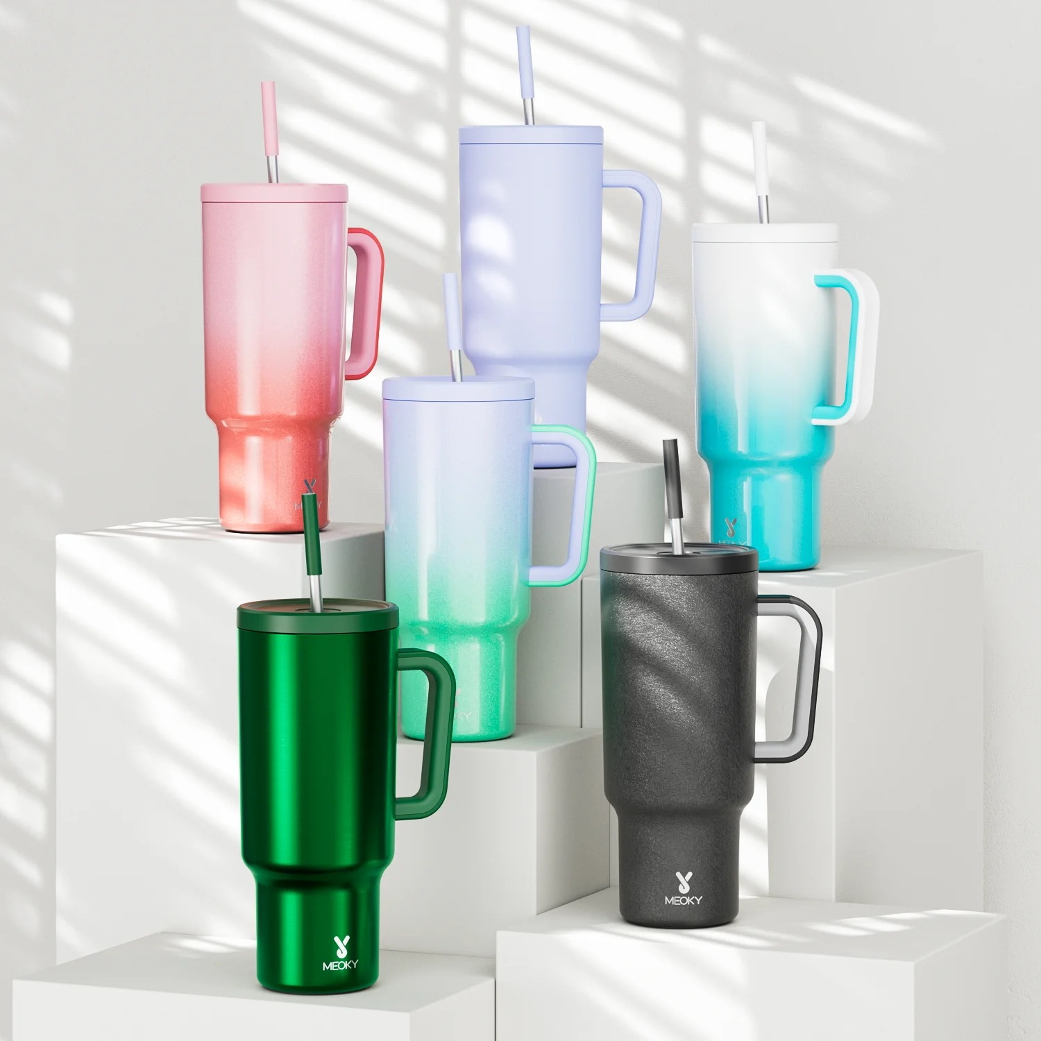 Meoky-真空断熱ウォーターボトルステンレス鋼タンブラー再利用可能なカップ漏れに強いフリップホームオフィスまたは車40オンス
