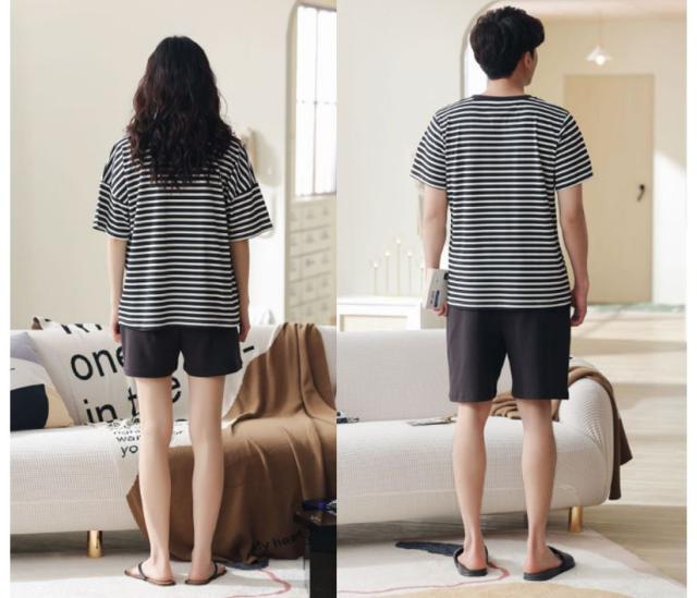 【ペア価格】ペアルックパジャマ 上下セット カップルペアルック ルームウェア ペアパジャマ半袖　パジャマペアルックお揃い 夏 可愛い ギフト お誕生日 ストライプ 結婚 綿 寝巻き 部屋着