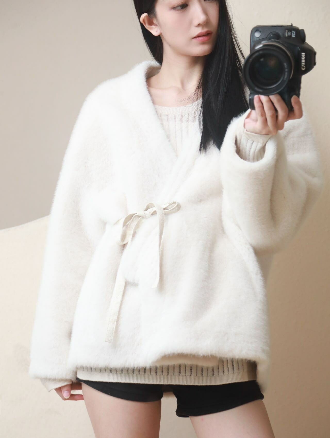 【2024新作】ヨーロッパミンクファーコート ベージュ ホワイト スエード裏地 秋冬 防寒 ゆったりシルエット 高級感 フリーサイズ レディース【LPIUTY】