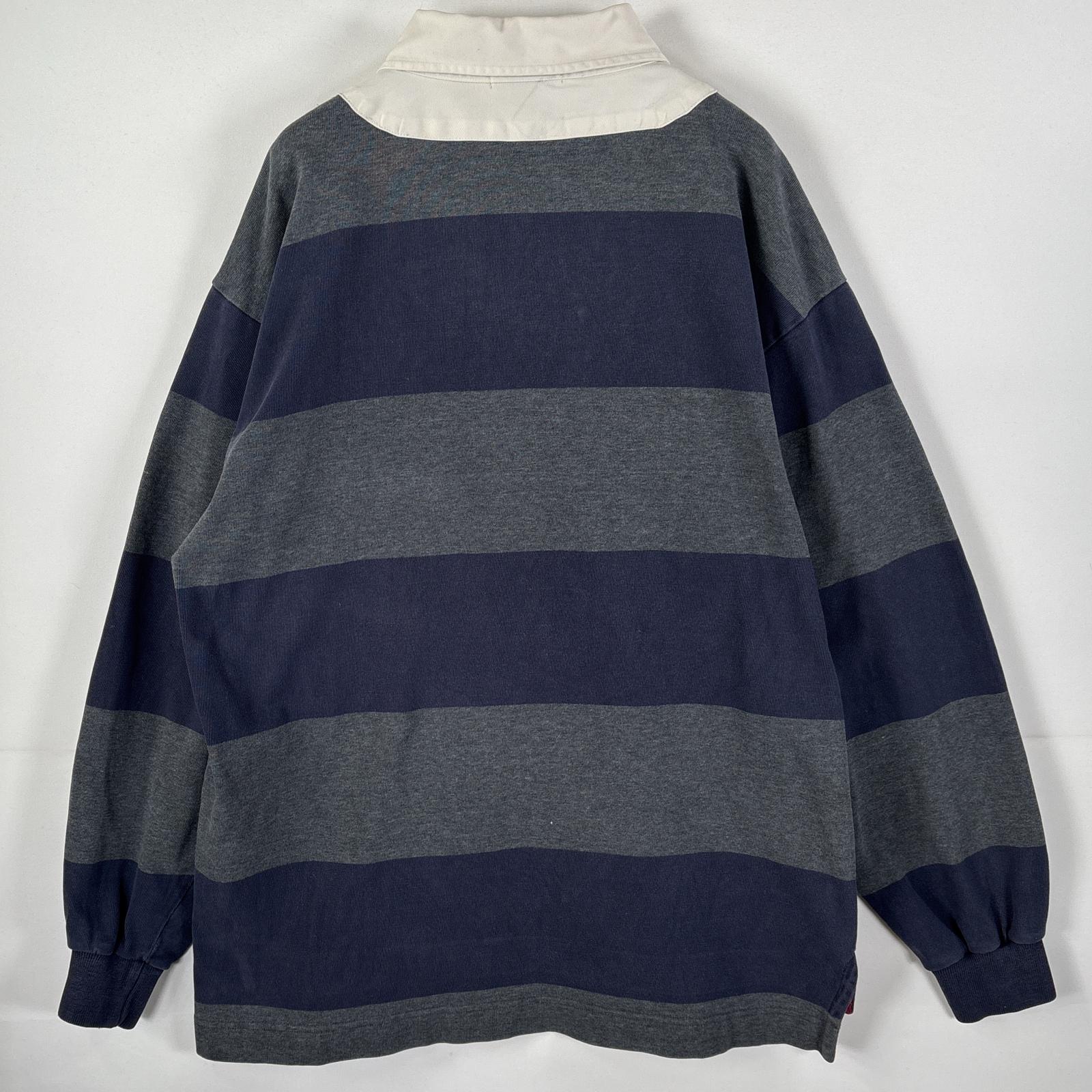 古着 90s/90年代 長袖 ラガーシャツ ロゴワッペン グレー ネイビー ボーダー メンズ 古着 90s/90年代 長袖 ラガーシャツ ロゴワッペン グレー ネイビー ボーダー メンズ