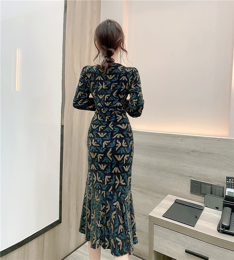 秋 冬 新作 ワンピース ドレス 洋風 Vネック スリム ウエスト レディース スプリットエンド