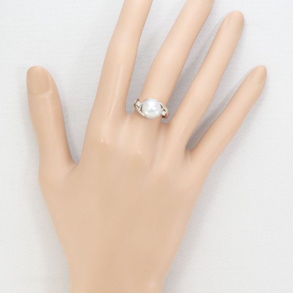 PT900 プラチナ リング 9号 パール(真珠) 約9mm ダイヤ 0.06 ジュエリー 中古