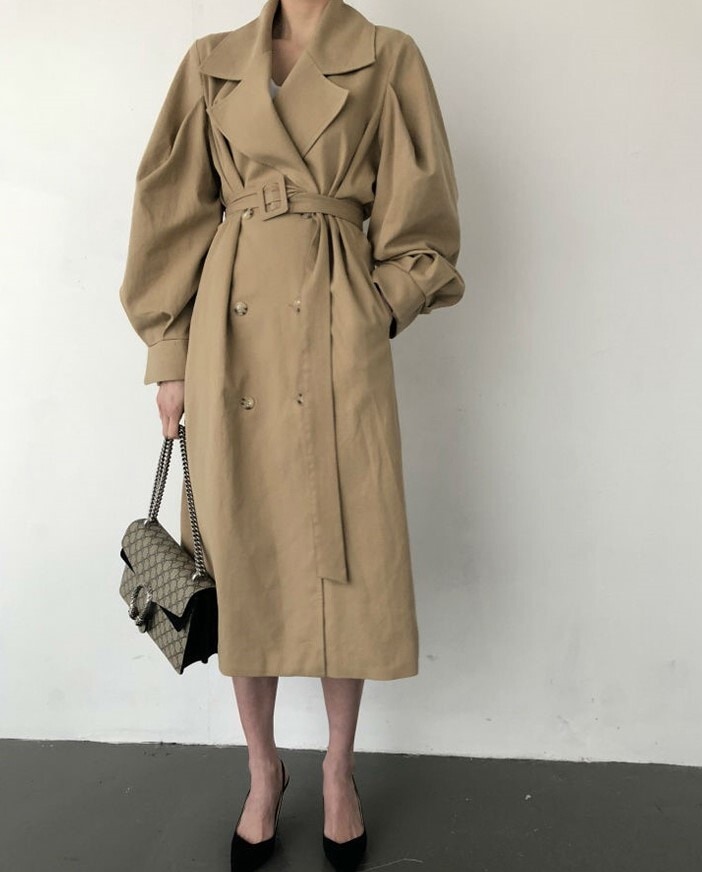 2色 アウター コート レディース 春 きれいめ 軽い ロングコート トレンチコート 7分丈 ミディアム丈 ミドル丈 レギュラー丈 長袖 Vネック 襟付き 大きな襟 でか襟 フレア セミフレア ベルト bigfive.com.br