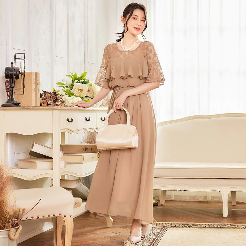 レースワンピース シフォン ドッキング 半袖 ドレス 卒業式 卒園式 入学式 入園式 30 40 50代 フォーマル パーティードレス 演奏会 結婚式 お呼ばれ