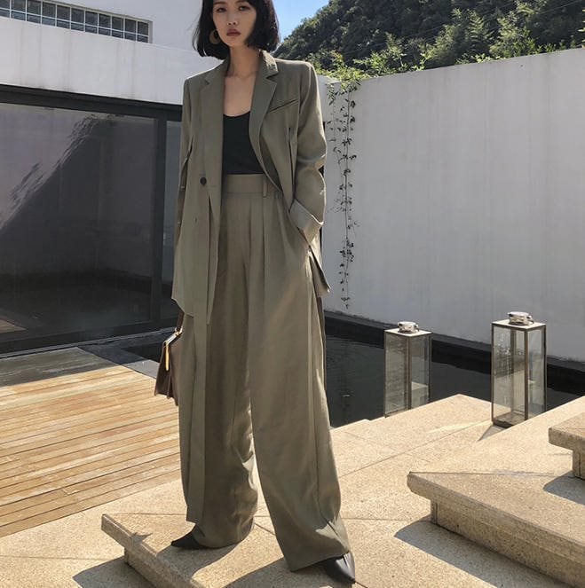 韓国 ファッション 2色 セットアップ ジャケット ワイドパンツ