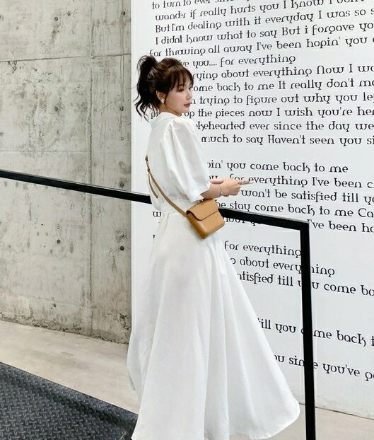 激安価格！開襟 シャツ ワンピース レディース 半袖 五分袖 シャツワンピ フレア ゆったり 3色 ロング丈 リボン ウエストマーク シンプル カジュアル 大人 上品 おしゃれ お洒落 大人可愛い ラ