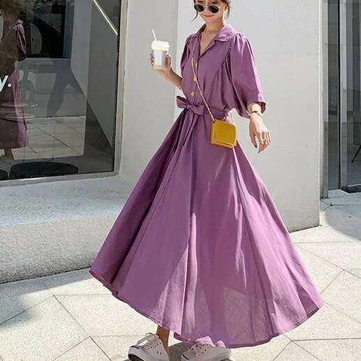 激安価格！開襟 シャツ ワンピース レディース 半袖 五分袖 シャツワンピ フレア ゆったり 3色 ロング丈 リボン ウエストマーク シンプル カジュアル 大人 上品 おしゃれ お洒落 大人可愛い ラ