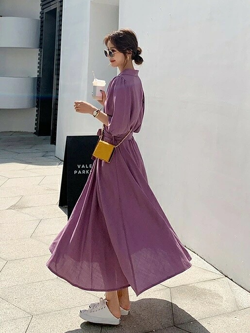 激安価格！開襟 シャツ ワンピース レディース 半袖 五分袖 シャツワンピ フレア ゆったり 3色 ロング丈 リボン ウエストマーク シンプル カジュアル 大人 上品 おしゃれ お洒落 大人可愛い ラ