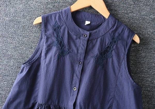 ノースリーブ ブラウス レディース トップス 春夏 ティアード チュニック Aライン 袖なし ノーカラー シンプル カジュアル 夏 白 花柄 刺繍 おしゃれ 大人可愛い ホワイト ネイビー 20代 3