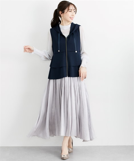 ベスト レディース 2段フリルフード付 Hana服 重ね着 レイヤード | M/L