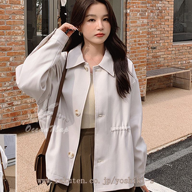 1000円OFFクーポン トレンチコート レディース 秋 薄手 トレンチコート ショート丈 大人感トレンチコート カジュアル 羽織り 長袖 ライトアウター 無地 通勤/通学 入学式/卒業式 定番ジャケ