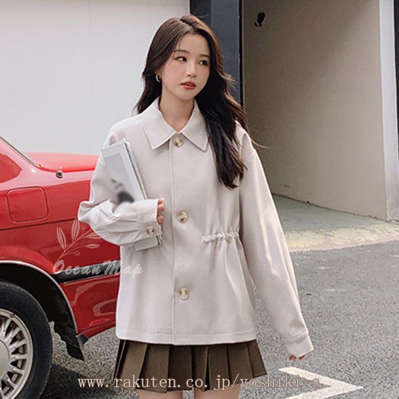 1000円OFFクーポン トレンチコート レディース 秋 薄手 トレンチコート ショート丈 大人感トレンチコート カジュアル 羽織り 長袖 ライトアウター 無地 通勤/通学 入学式/卒業式 定番ジャケ