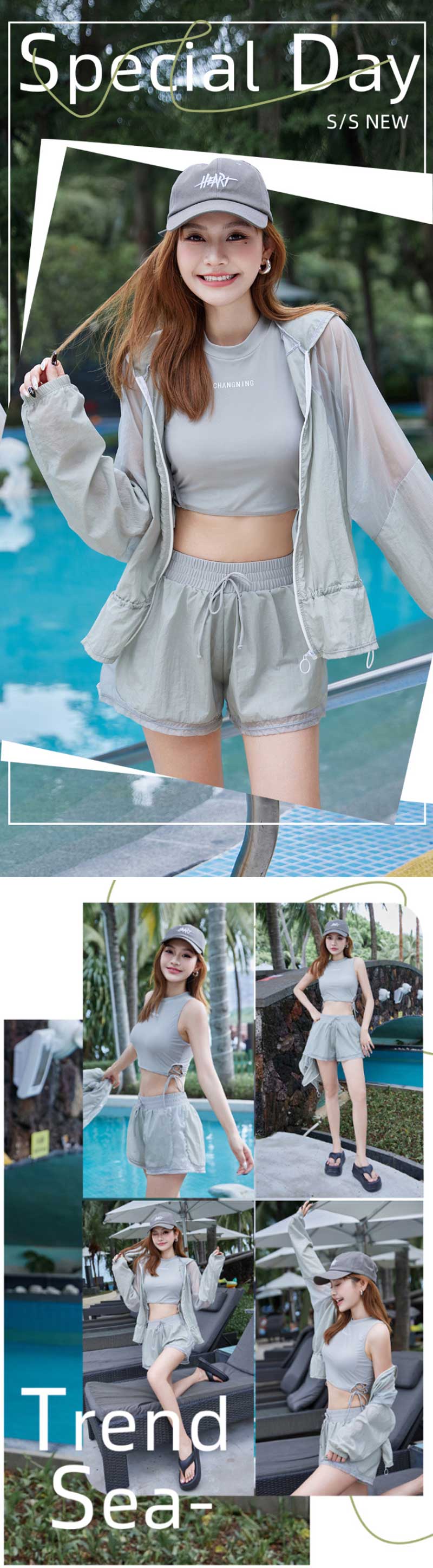 UVカット ラッシュガード 水着 3点セット レディース 体型カバー タンクトップ ショーツ セット かわいい おしゃれ 可愛い 水陸両用 ママ水着 シンプル 無地 上下 プール 海 リゾート 10