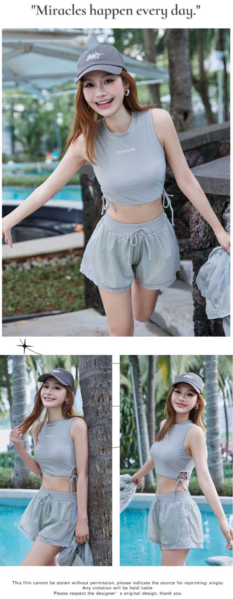 UVカット ラッシュガード 水着 3点セット レディース 体型カバー タンクトップ ショーツ セット かわいい おしゃれ 可愛い 水陸両用 ママ水着 シンプル 無地 上下 プール 海 リゾート 10