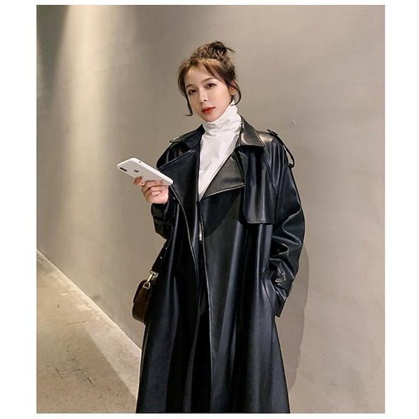 Qoo10] 万能流行感 レザーコート ロングコート