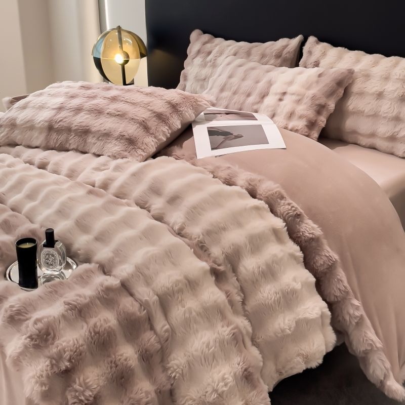 最新の冬のa種類のカラー泡ウサギのベルベットの牛乳のベルベットの4セットの両面に厚いベルベットのベルベットのシーツがカバーされているセット