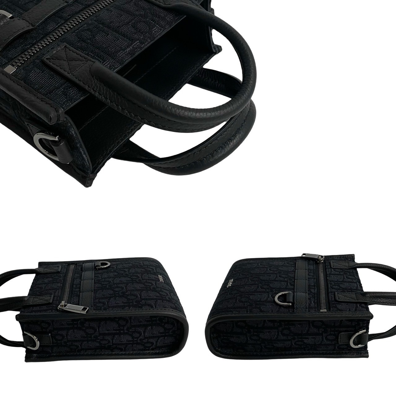 ノースサウス オブリーク 柄ショルダーバッグ キャンバス レザー ブラック 19468