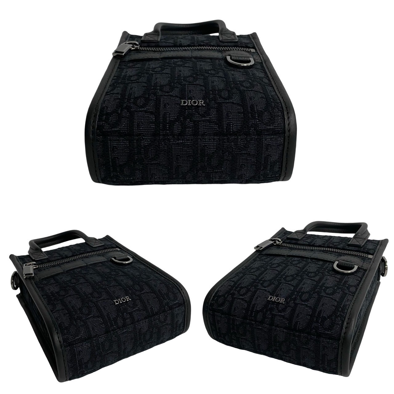 ノースサウス オブリーク 柄ショルダーバッグ キャンバス レザー ブラック 19468