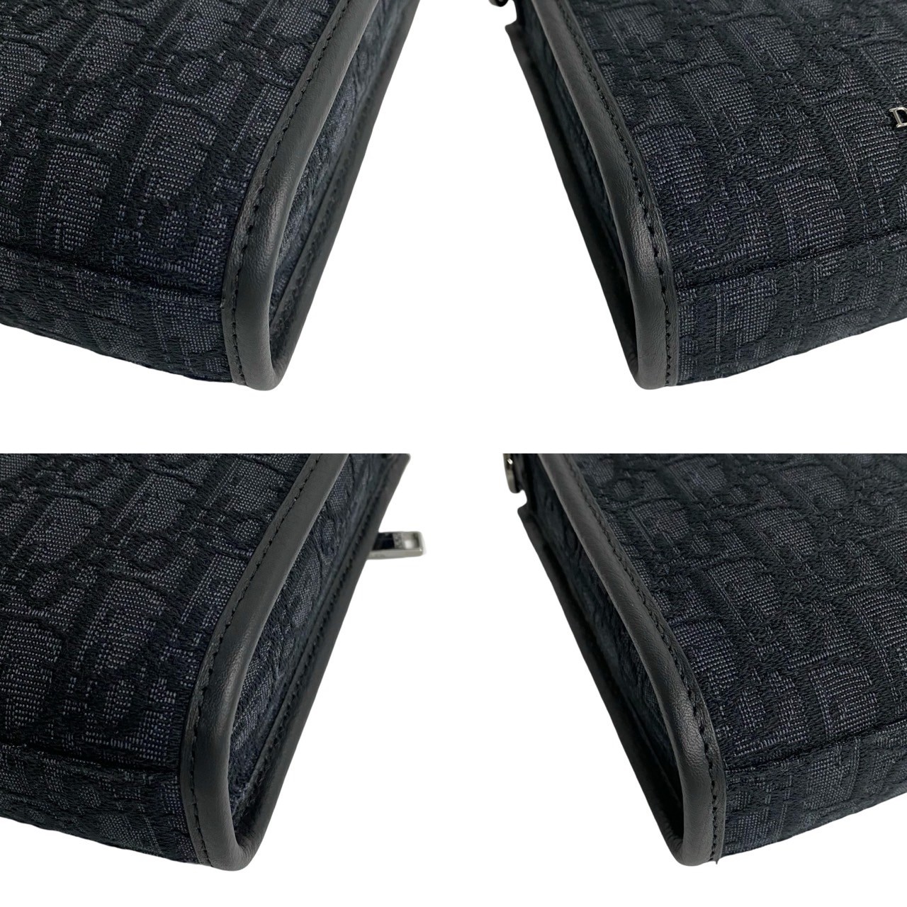 ノースサウス オブリーク 柄ショルダーバッグ キャンバス レザー ブラック 19468