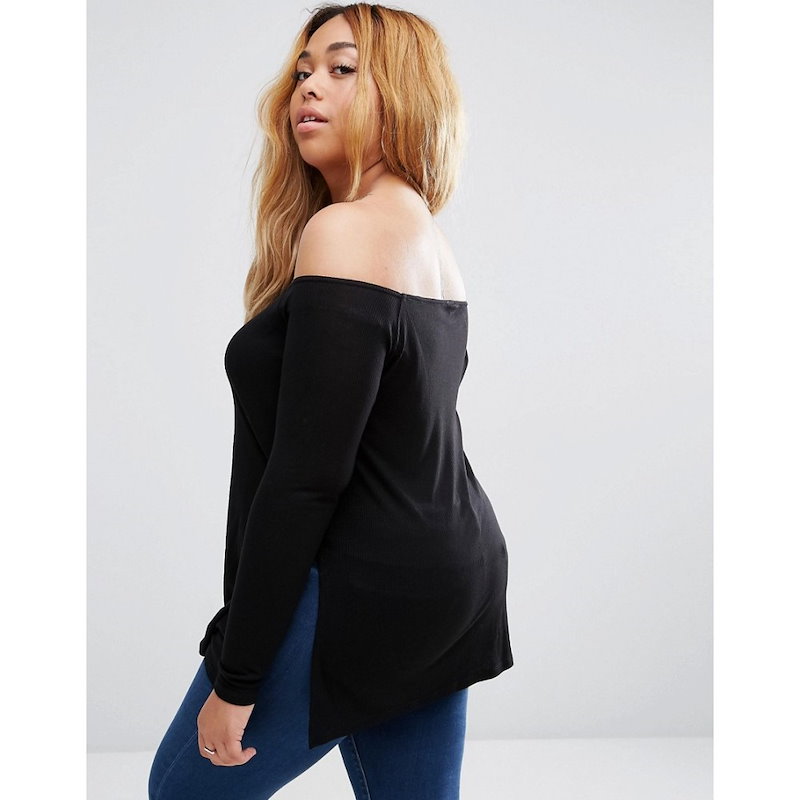 エイソス レディース トップス オフショルダー【ASOS CURVE Off Shoulder Slouchy Top With Side Splits】Black エイソス レディース トップス オフショルダー【ASOS CURVE Off Shoulder Slouchy Top With Side Splits】Black
