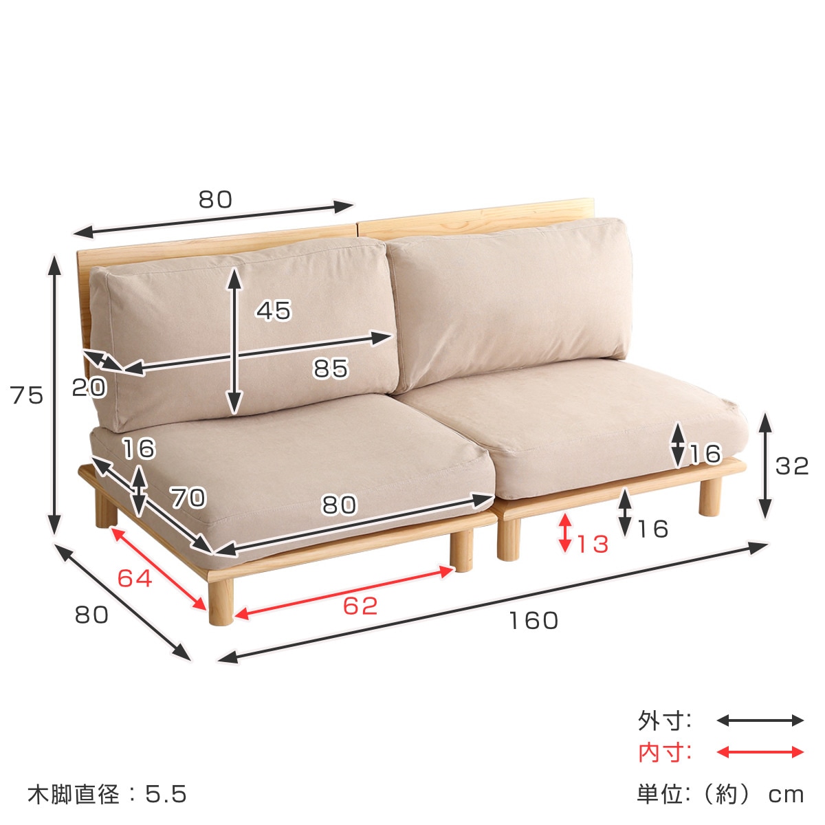 お掃除ロボット対応 ソファ 幅160cm 分割可能 ファブリック 木製 ソファー ローソファー ロータイプ 1人掛け 2人掛け 座面高32cm 天然木フレーム 分割 セパレート 背もたれ