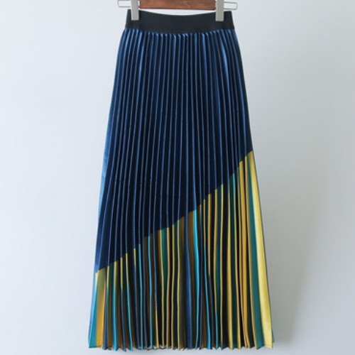 ブルーイエロー パッチワーク シャイニー aライン 女性 スカート ヴィンテージ A1089 ブルーイエロー パッチワーク シャイニー aライン 女性 スカート ヴィンテージ A1089