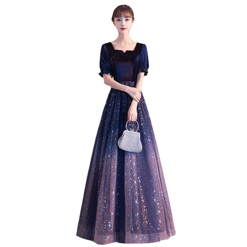 ドレス イブニングドレス ロングドレス スパンコール 星柄 パーティードレス ベロア ベルベット 紺色 ワイン赤 結婚式 成人式 二次会 パフスリーブ-69 ドレス イブニングドレス ロングドレス スパンコール 星柄 パーティードレス ベロア ベルベット 紺色 ワイン赤 結婚式 成人式 二次会 パフスリーブ-69