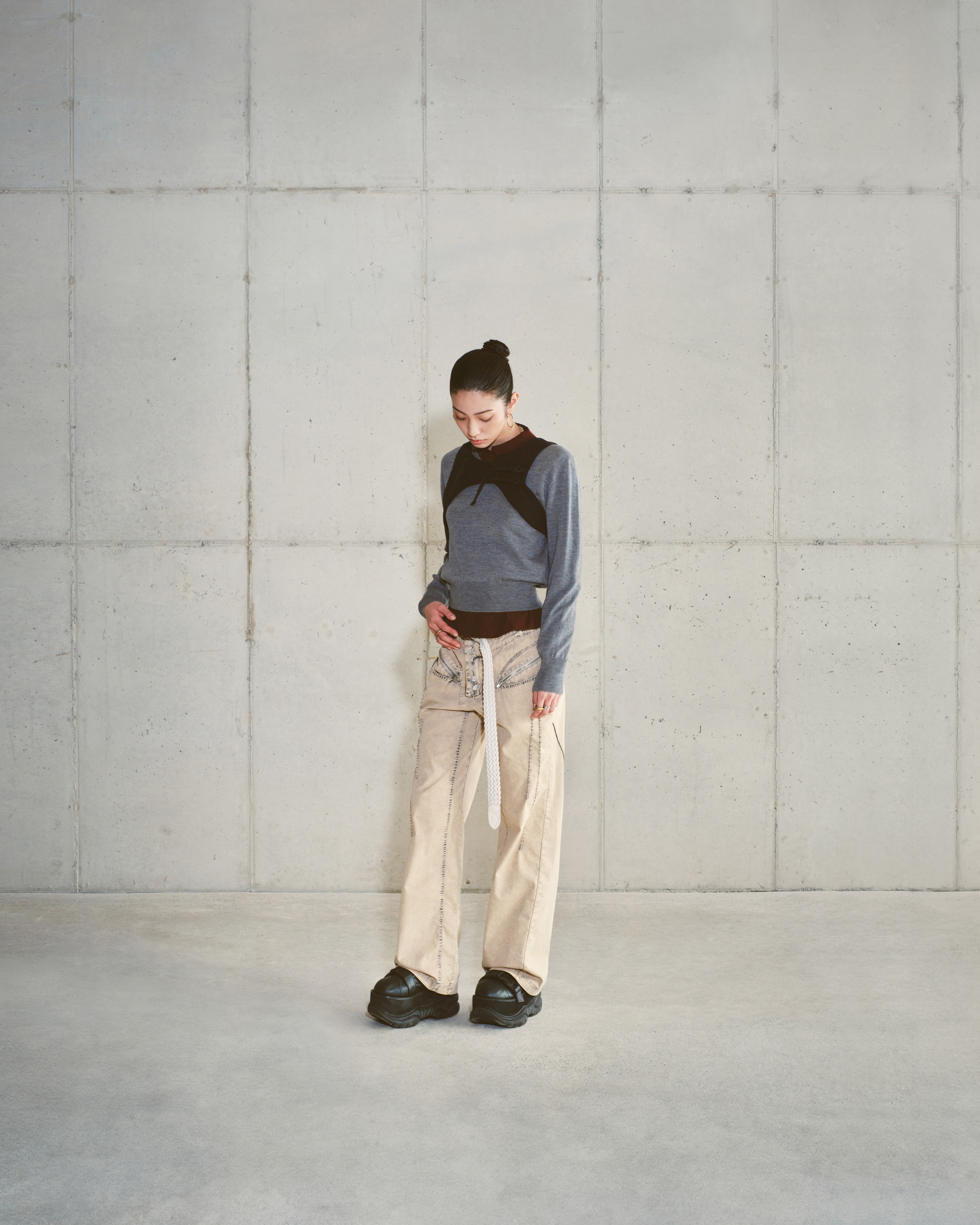 【MISCHIEF】 V-NECK PULL OVER KNIT TOP : GREY 【MISCHIEF】 V-NECK PULL OVER KNIT TOP : GREY