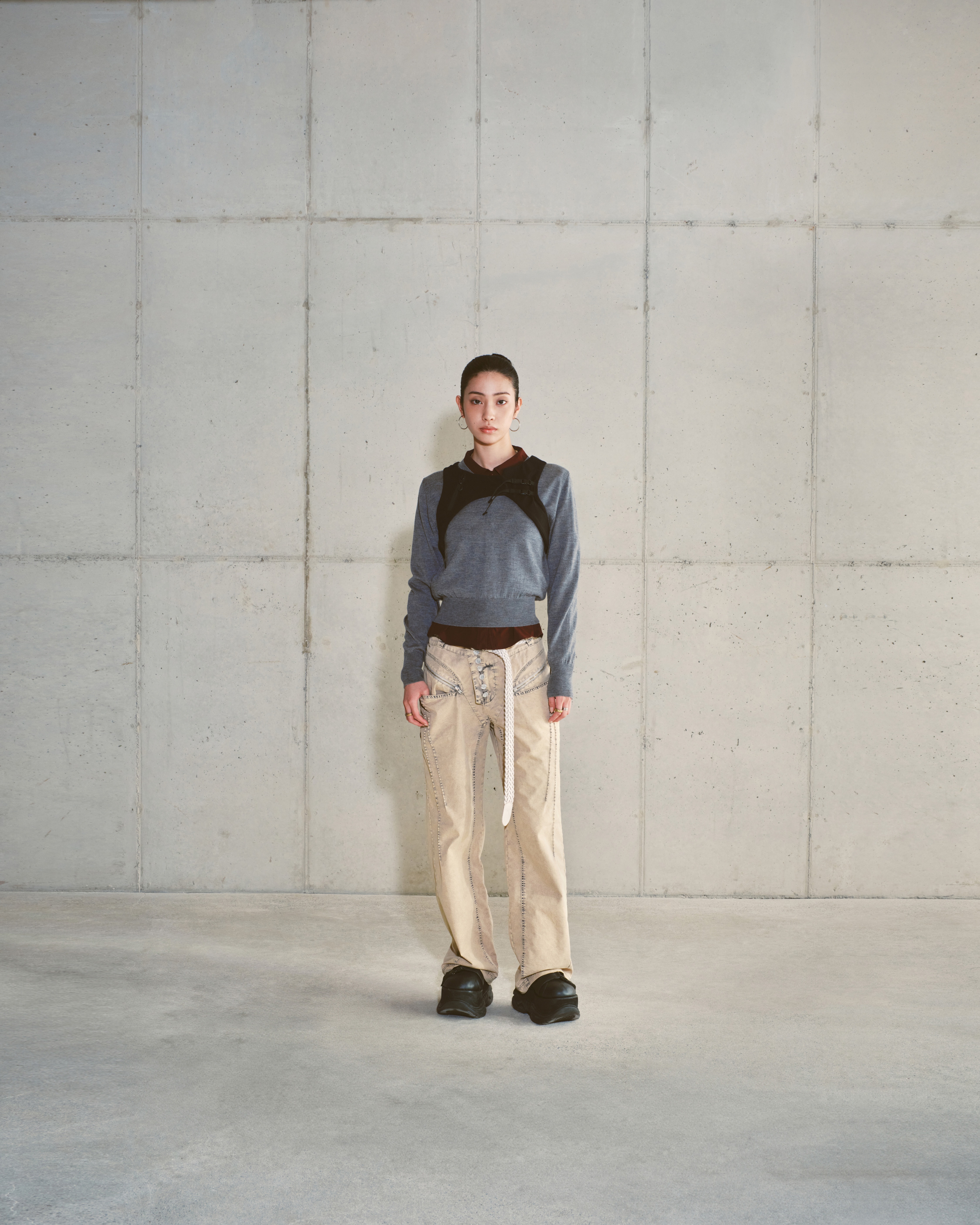 【MISCHIEF】 V-NECK PULL OVER KNIT TOP : GREY 【MISCHIEF】 V-NECK PULL OVER KNIT TOP : GREY