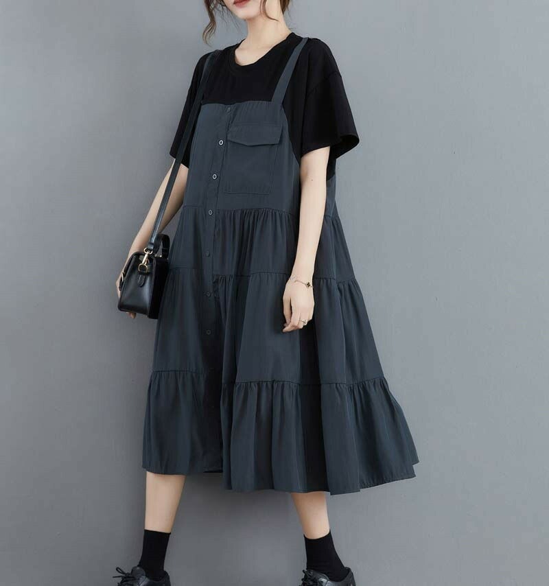 ドッキングワンピース レディース 夏 ワンピース 丸首 半袖 レイヤード ワンピ 異素材 タック ボタン フラップポケット ロングワンピース ミモレ丈 Aライン 切り替え フレアワンピ 体型カバー ゆ ドッキングワンピース レディース 夏 ワンピース 丸首 半袖 レイヤード ワンピ 異素材 タック ボタン フラップポケット ロングワンピース ミモレ丈 Aライン 切り替え フレアワンピ 体型カバー ゆ