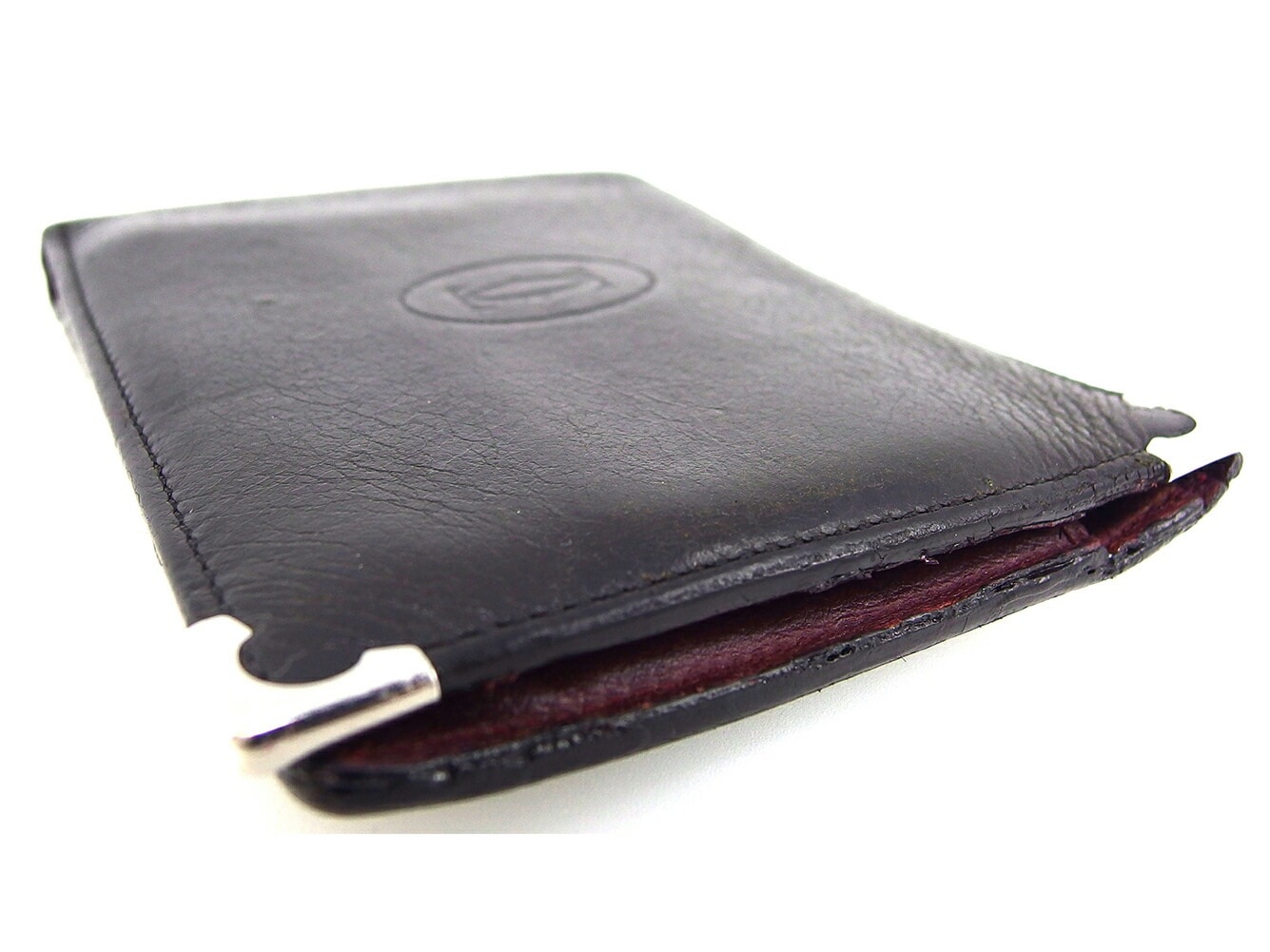 二つ折り 財布 カボション メンズ ブラック シルバー ボルドー 中古 二つ折り 財布 カボション メンズ ブラック シルバー ボルドー 中古