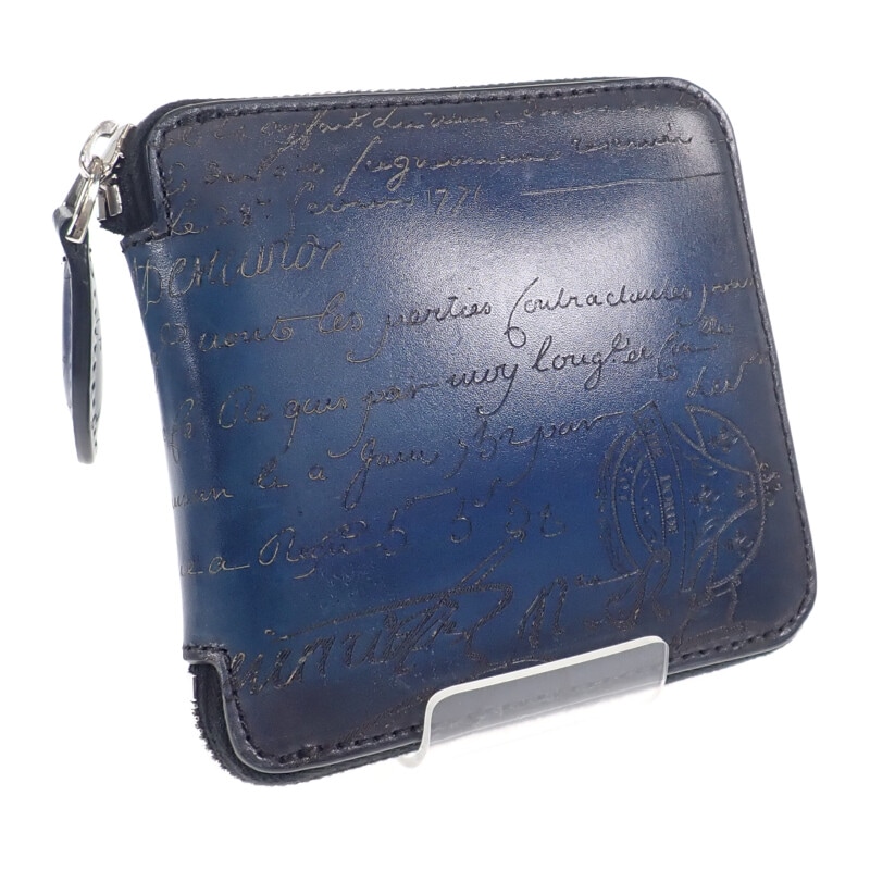 カリグラフィ エコバッグ レザー ナイロン ブルー メンズ【ABランク】