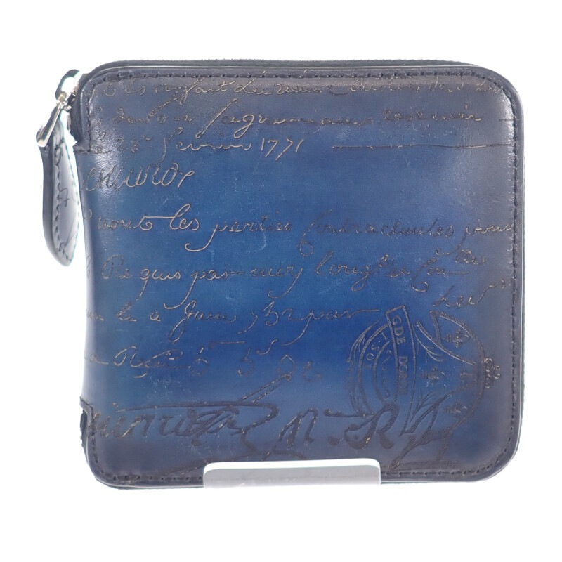 カリグラフィ エコバッグ レザー ナイロン ブルー メンズ【ABランク】