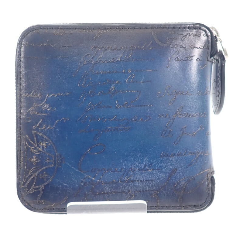 カリグラフィ エコバッグ レザー ナイロン ブルー メンズ【ABランク】