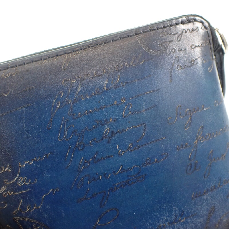 カリグラフィ エコバッグ レザー ナイロン ブルー メンズ【ABランク】