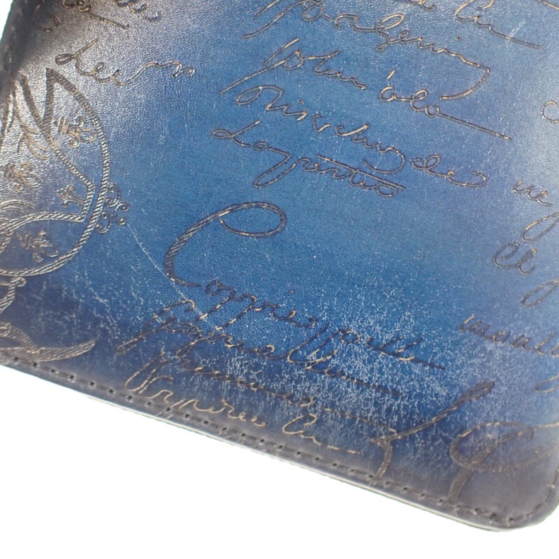 カリグラフィ エコバッグ レザー ナイロン ブルー メンズ【ABランク】