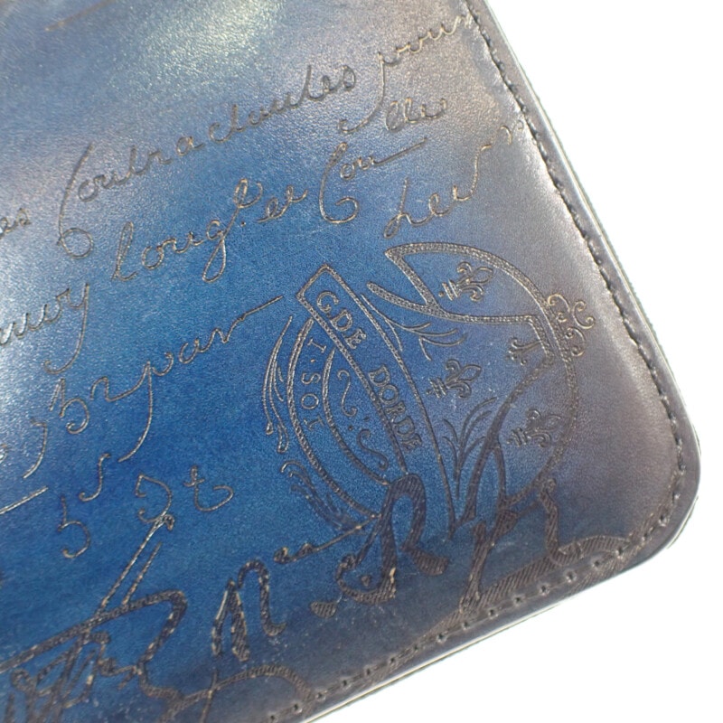 カリグラフィ エコバッグ レザー ナイロン ブルー メンズ【ABランク】