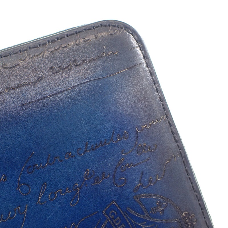 カリグラフィ エコバッグ レザー ナイロン ブルー メンズ【ABランク】