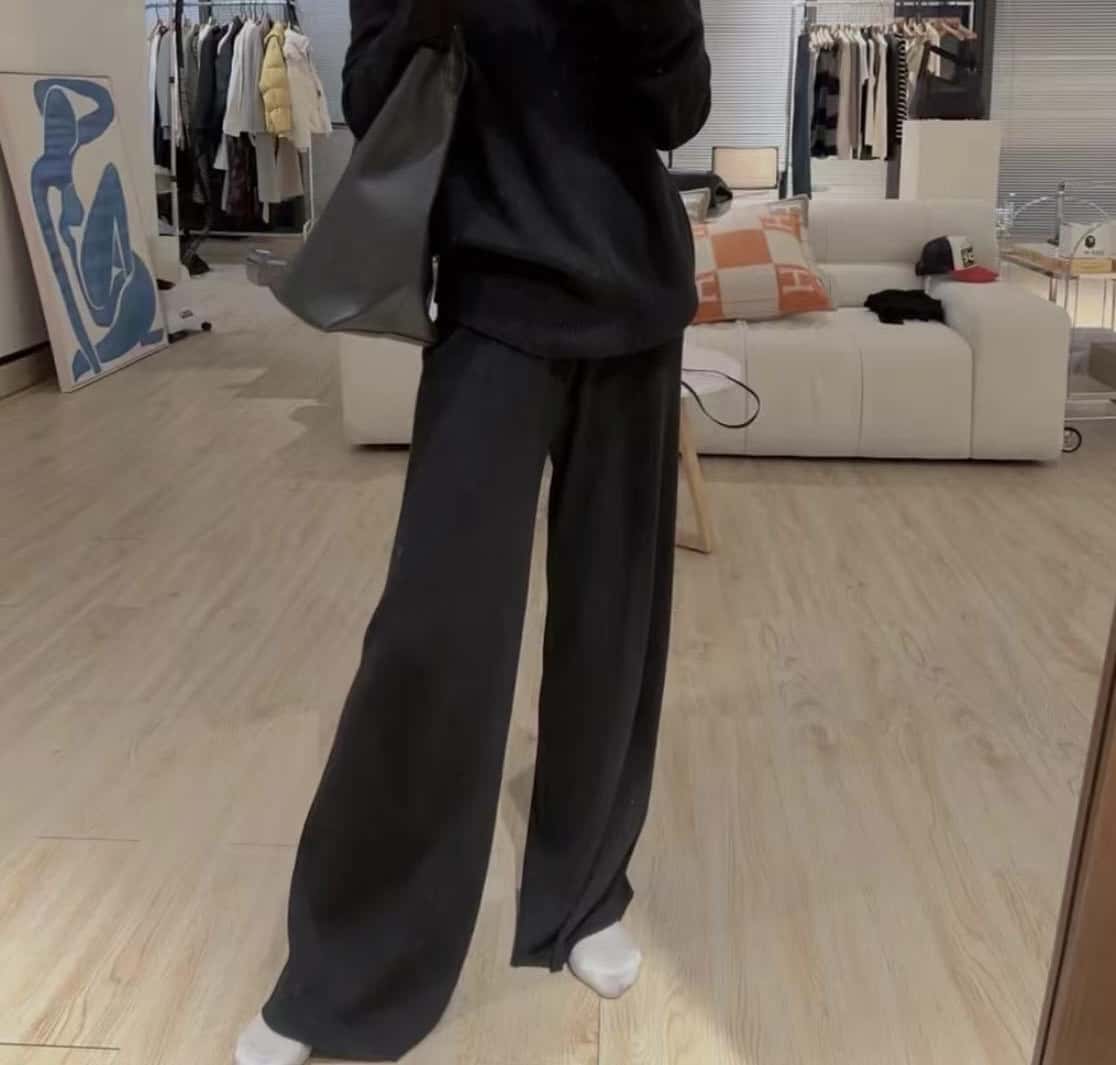 特別仕様100%ウール レディース ニット ワイドパンツ 厚手 美脚 シルエット ストレートパンツ リラックスウェア 通勤 通学 部屋着 大人カジュアル グレー ベージュ ブラック M L 秋冬対応【